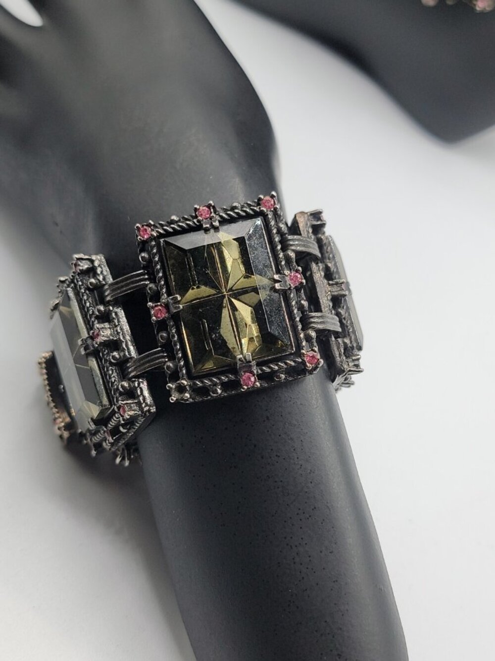 Sarah Coventry Midnight Magic Necklace & Bracelet Black w/Pink Grey Rhinestones - Picture 7 of 16